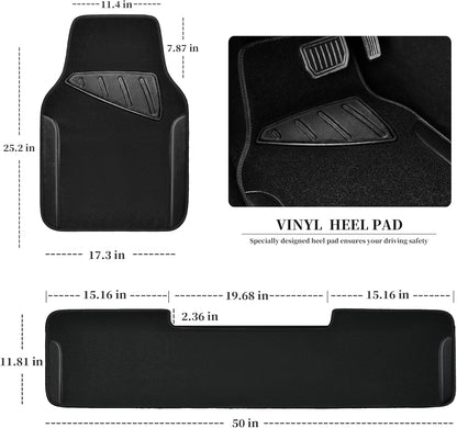 CAR PASS Waterproof Universal Fit Car Floor Mats, Faux Leather Car Carpet Mats, Black Car Mats with Anti-Slip Nibbs Backing & Driver Heel Pad Fit for SUV,Vans,sedans, Trucks,Set of 4pcs(All Black)
