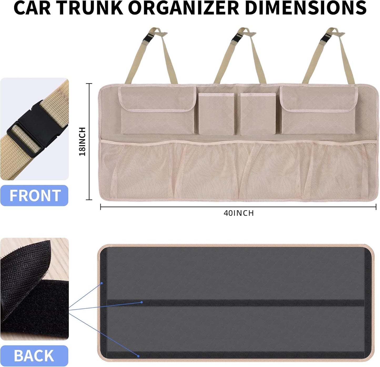 Car Trunk Organizer and Storage, Large Capacity Backseat Hanging Storage Accessories, Backseat Car Organizer for SUV/MPV/Truck (Black)