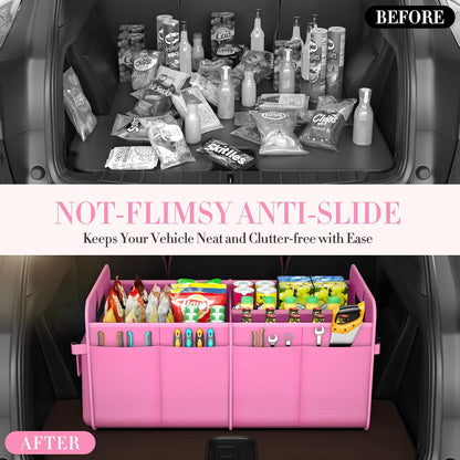 titiyiof Trunk Organizer For Suv & Sedan,Car Organizers and Storage, Waterproof Collapsible & Adjustable Straps,Sturdy Car Organization for Car Accessories, Tools,Food，Sundries,2-3 Compartment（Beige）