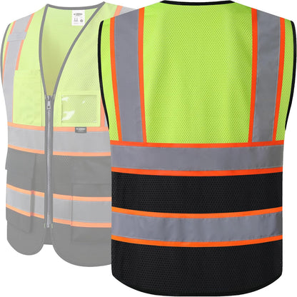 JKSafety Safety Vest for men women Hi Vis Reflective Vest with Pockets and Zipper High Visibility Meet ANSI Standard（BX320