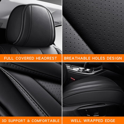 MINGBRON Car Seat Cover Full Set, Leather Car Seat Cover, Waterproof Seat Covers, Car Seat Cushion, Nappa Leather Seat Covers Car Seat Protector Universal Fit Most Cars Black