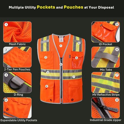 JKSafety Safety Vest for Men Women Hi Vis Relfective Vest with Pockets High Visibility Meet ANSI Standard