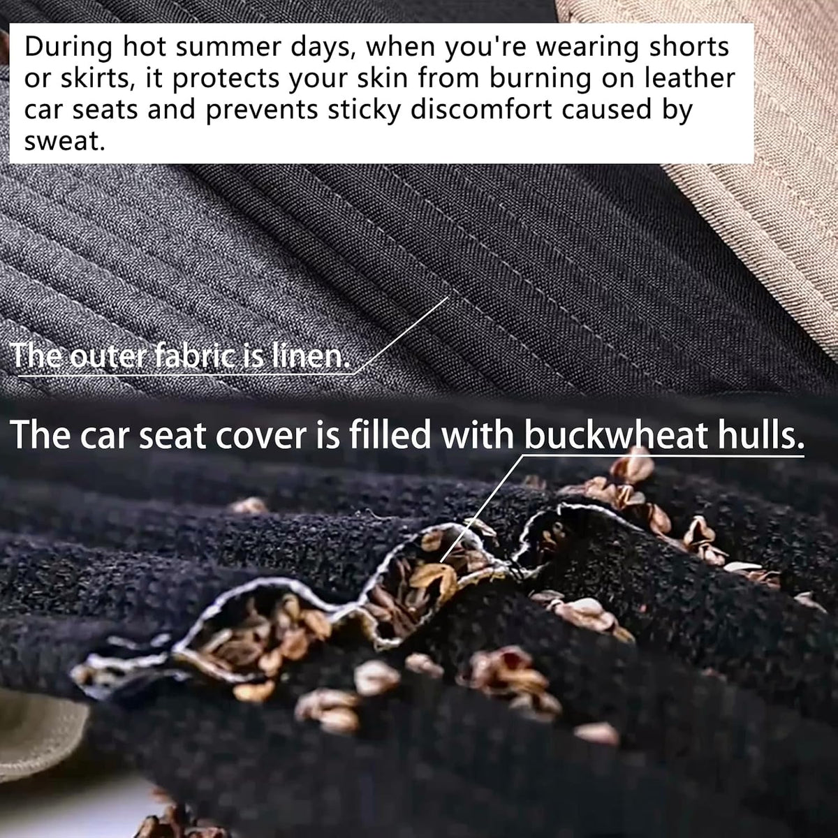 Suninbox Car Seat Covers Buckwheat Hull Universal Car Seat Covers,Bottom Seat Covers for Cars,Truck Seat Covers,Car Seat Cushion Protector Mats Pad,Gray Front Seat