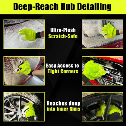 XINDELL 2 Pack Car Wash Glove - Ultra-Soft Plush Fluffy Bear Paw Foam Wash, Scratch-Free Five-Finger Brush, Thickened Car Cleaning Mitt