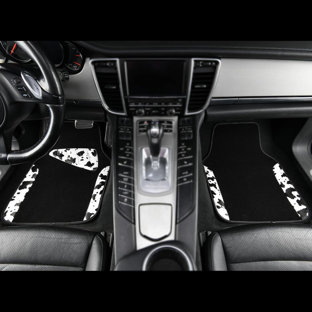CAR PASS Waterproof Universal Car Floor Mats, Leopard Print Car Mats Fit for SUV,Vans,sedans, Trucks,Set of 4pcs Car Carpet with Driver Heel Pad and Nibs Backing, Leopard Car Accessories Gray Leopard