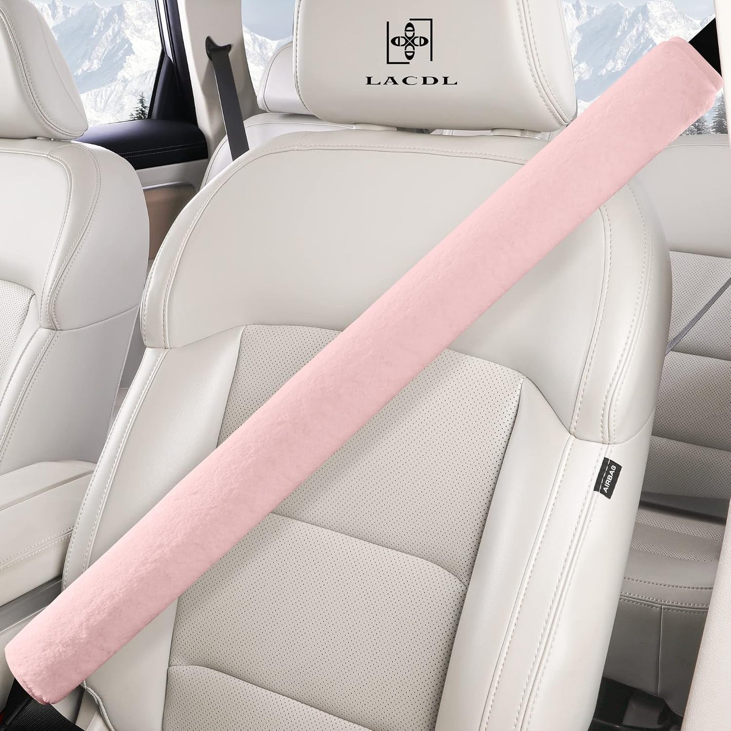 LACDL Extra Long Seatbelt Cover Super Soft Furry for Adults Kids Women & Men, Thick Plush Full Car Seat Belt Strap Cushion, Fluffy Shoulder Pad Protector, Auto Interior Accessories, 1pc, Black, 15.5in