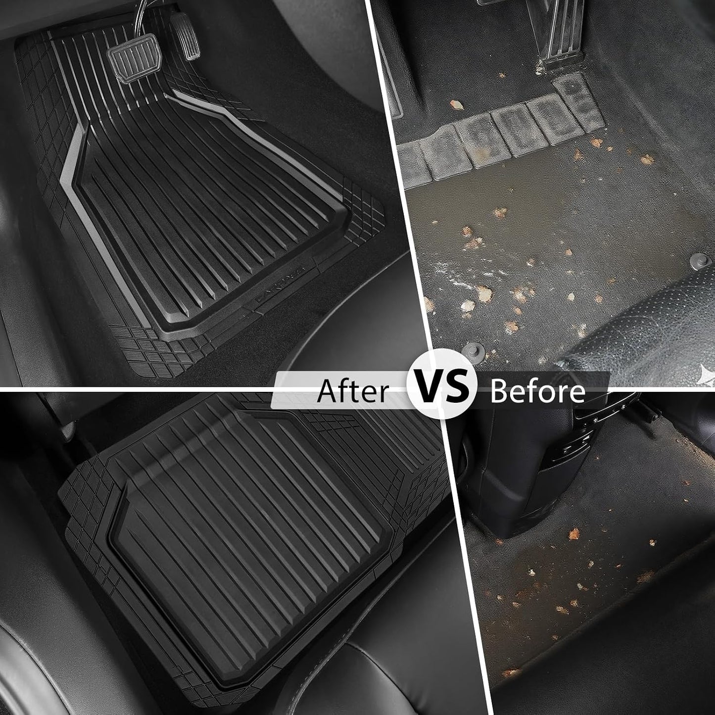 CAR PASS Heavy Duty Rubber Floor Mats for Car, Waterproof Liner Deep Dish Car Mats Full Sets, Universal Trim to Fit for SUV Truck Sedans Vans, All Weather Automotive Floor Mats 3pcs, Solid Black