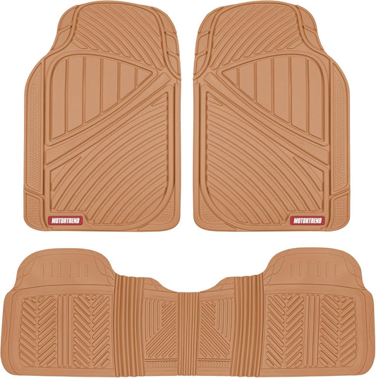 Motor Trend FlexTough Performance All Weather Rubber Car Mats with Cargo Liner - Full Set Front & Rear Floor Mats for Cars Truck SUV, Automotive Floor Mats (Black)