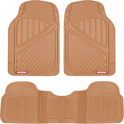 Motor Trend FlexTough Performance All Weather Rubber Car Floor Mats - 3 Piece Floor Mats Automotive Liners for Cars Truck SUV, Heavy-Duty Waterproof (Black)