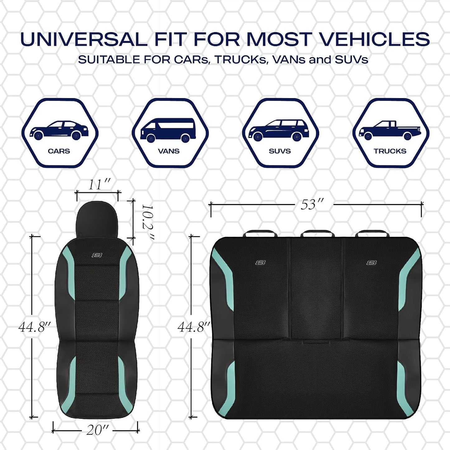 Skechers Memory Foam Seat Covers, Air Cool Mesh Thick Car Seat Covers, Car Seat Covers Front Seats Airbag Compatible, Universal Automotive Comfort for Most Cars, Vans, Trucks, SUV,Black