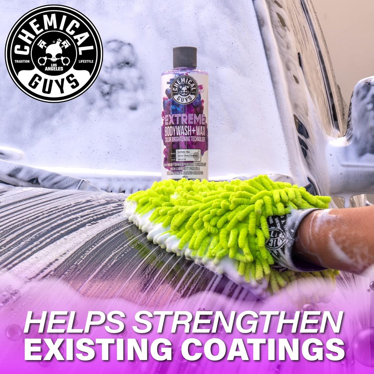 Chemical Guys Extreme Bodywash & Wax Foaming Car Wash Soap - Soap for Foam Cannons, Foam Guns, or Bucket Washes for Cars, Trucks, Motorcycles, RVs, and More, Grape Scent - 128 oz (1 Gallon)