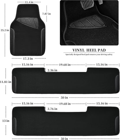 CAR PASS Waterproof Universal Fit Car Floor Mats, Faux Leather Car Carpet Mats, Black Car Mats with Anti-Slip Nibbs Backing & Driver Heel Pad Fit for SUV,Vans,sedans, Trucks,Set of 4pcs(All Black)