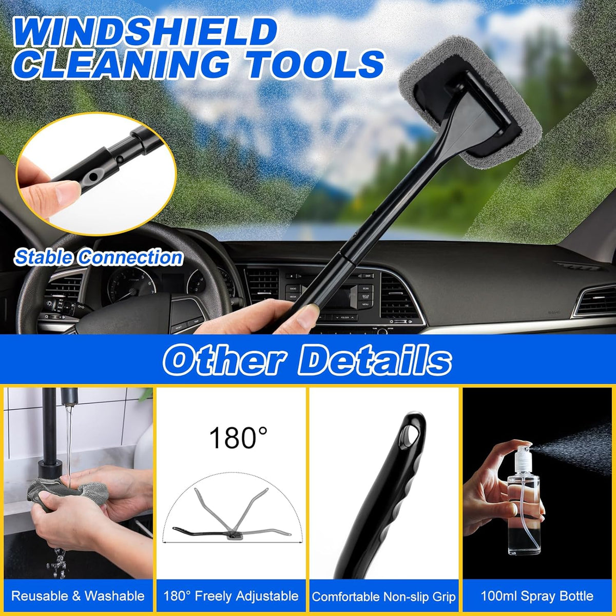Car Detailing Kit, Car Detailing Brush Set with Vacuum, Bendable Car Wheel Rim Cleaner Brush Set, Car Detailing Brushes, Car Wash Cleaning Tools Kit for Interior, Exterior, Wheels, Blue