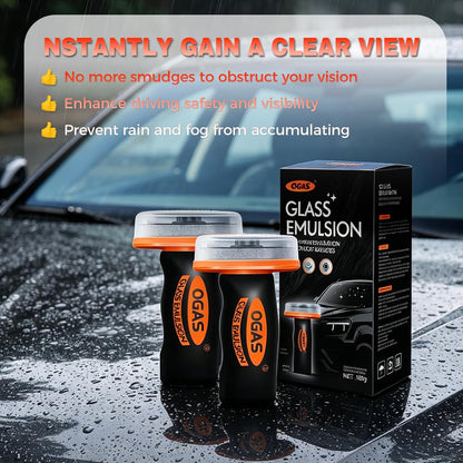 2PCS Glass Oil Film Remover for Car Roll-On Glass Guard with Brush, Removes Oil, Grease & Fog, Anti-Fog Windshield Cleaner for Clear Driving Visibility