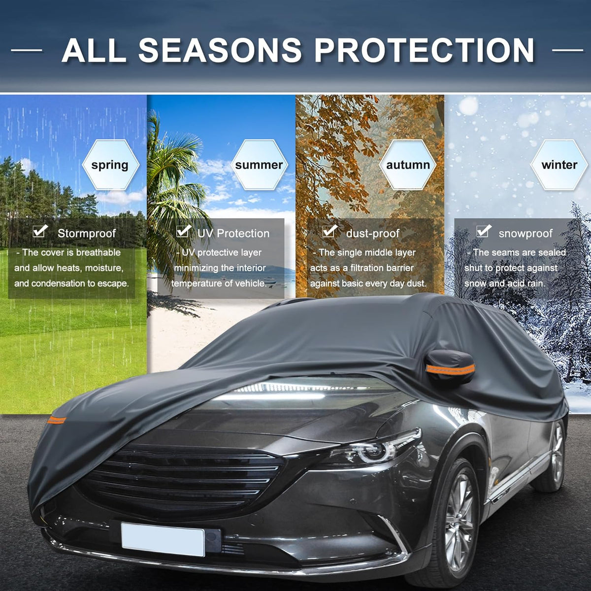 X AUTOHAUX Car Cover for Honda Civic Sedan/Coupe 210D-PU Outdoor Full Car Cover All Weather with Door Zipper for Waterproof Windproof Sun Rain Snow Protection