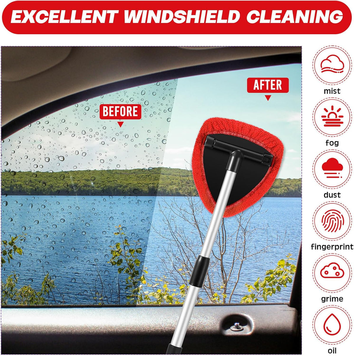 Potchen 8 Pcs Car Windshield Cleaner Tool Kit with Extendable Handle, Microfiber Towel Pads, Brush, Empty Spray Bottle for Auto Glass Wiper Suvs Rvs & Home Windows(Purple)