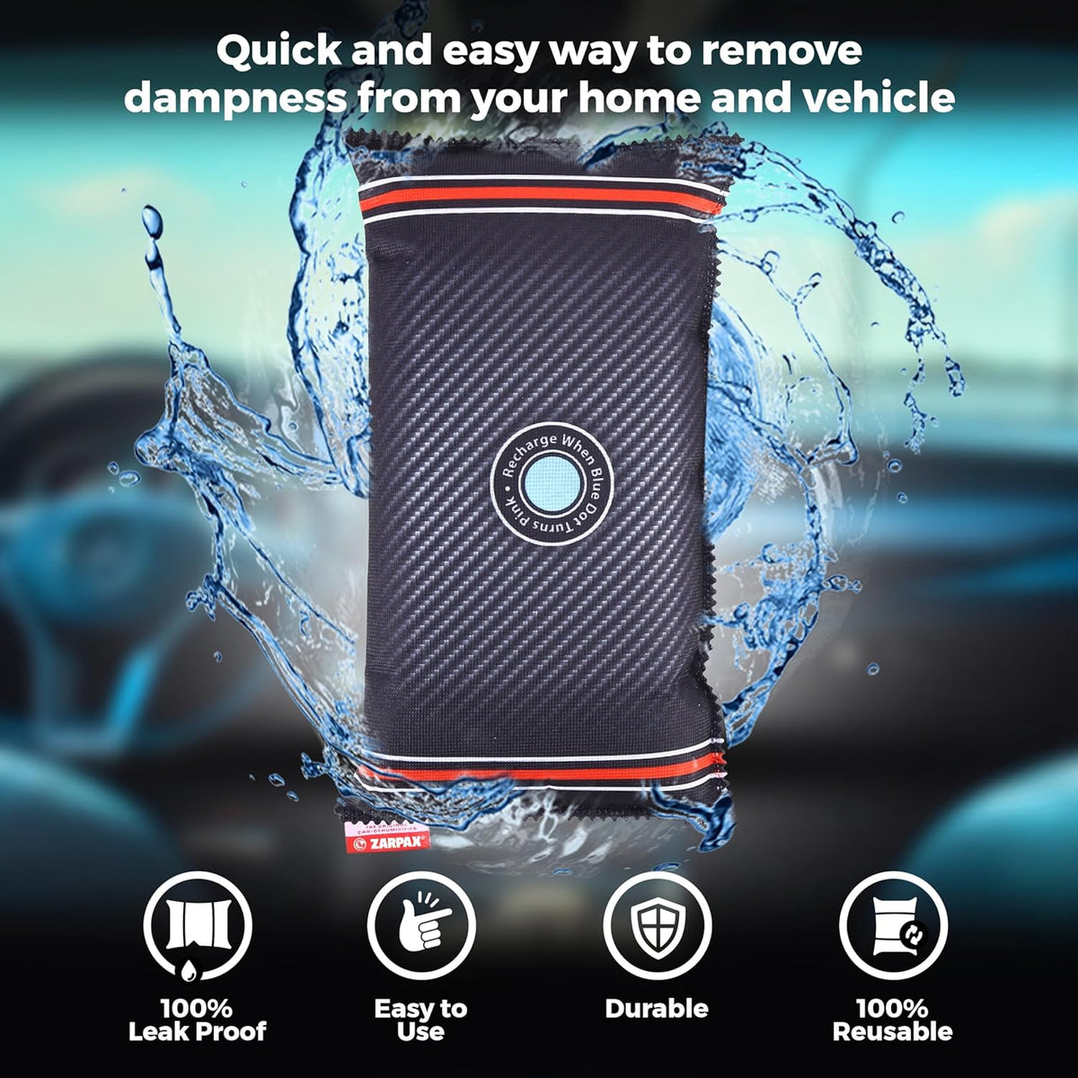 Reusable Car Dehumidifier Bag (2 Pack) Rechargeable Dehumidifier bags for Car, Trucks, and RVs - Prevent Damp & Moisture on Windscreens - Leakproof Moisture Absorber for Car and Home