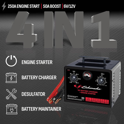 Schumacher Electric 6V/12V Time Controlled Battery Charger & Engine Starter - Precision Controlled Charger with 135-minute Timer & Overload Protection - 250 Cranking Amps & 3 Boost Modes - SC1667
