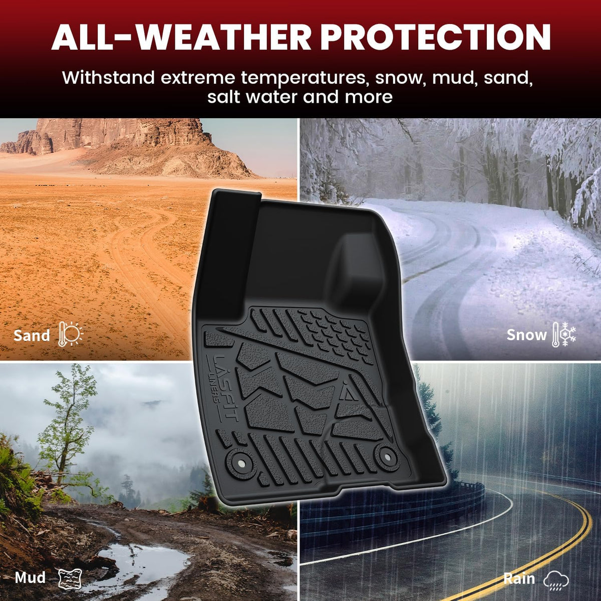 LASFIT Floor Mats for Ford F-150 2021-2026 | F150 Lightning 2022-2025 SuperCrew (Rear w/Fold Flat Storage) Carpet Floor All Weather Car Liners TPE Truck Mats - 1st and 2nd Row, 3pcs Black