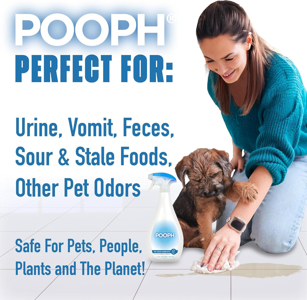 Pooph Pet Odor Eliminator, 32oz - Eliminates Odors at the Molecular Level, Dogs, Cats, Freshener, Eliminator, Urine, Poop, Pee, Deodorizer, Nature’s, Puppy, Fresh, Clean, Furniture, Potty