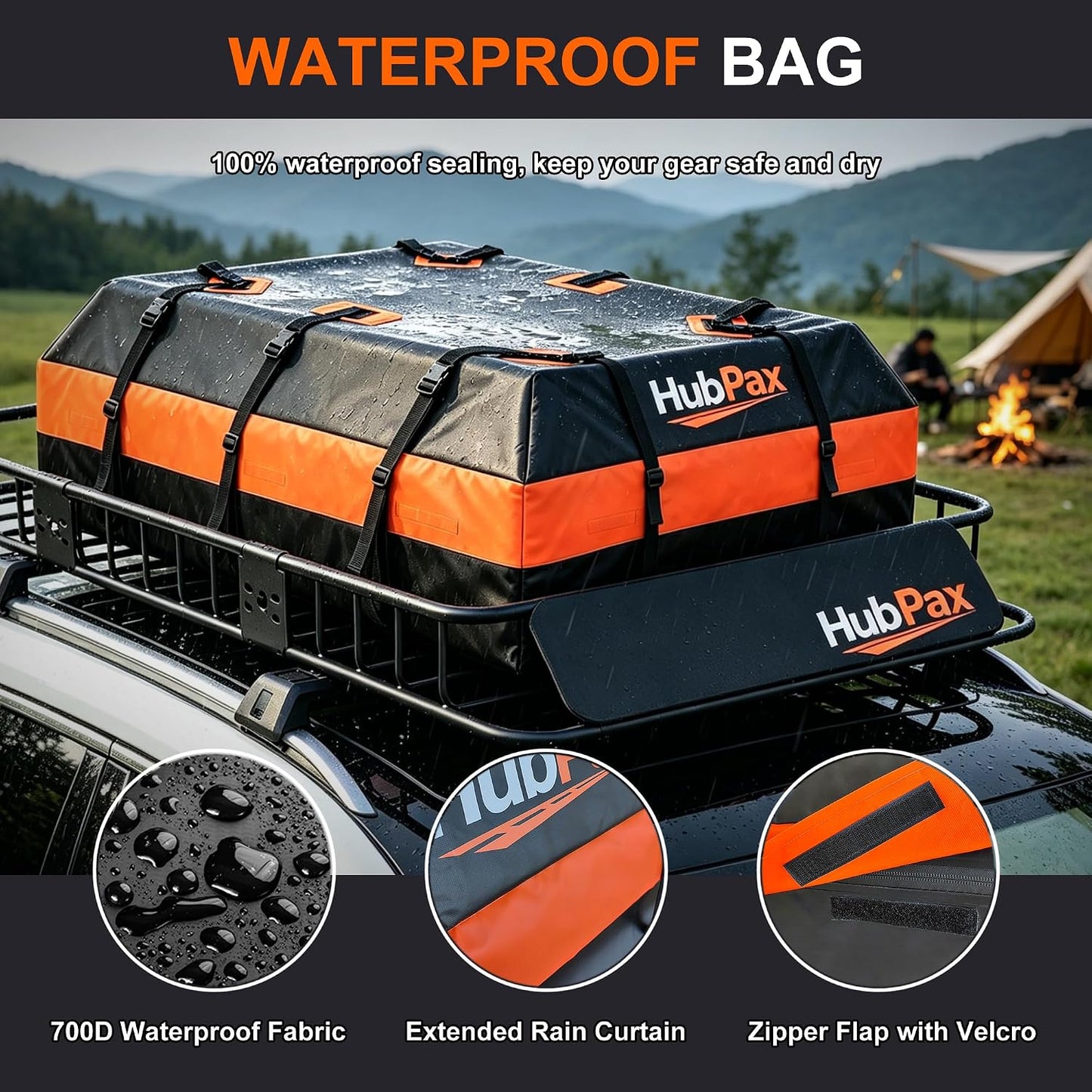 21 Cu Ft. Car Rooftop Cargo Carrier Bag Car Roof Top Bag Cargo Carrier | Fit All Vehicle with/Without Rack, Includes Anti-Slip Mat, 8 Reinforced Straps, 6 Door Hooks, Luggage Lock