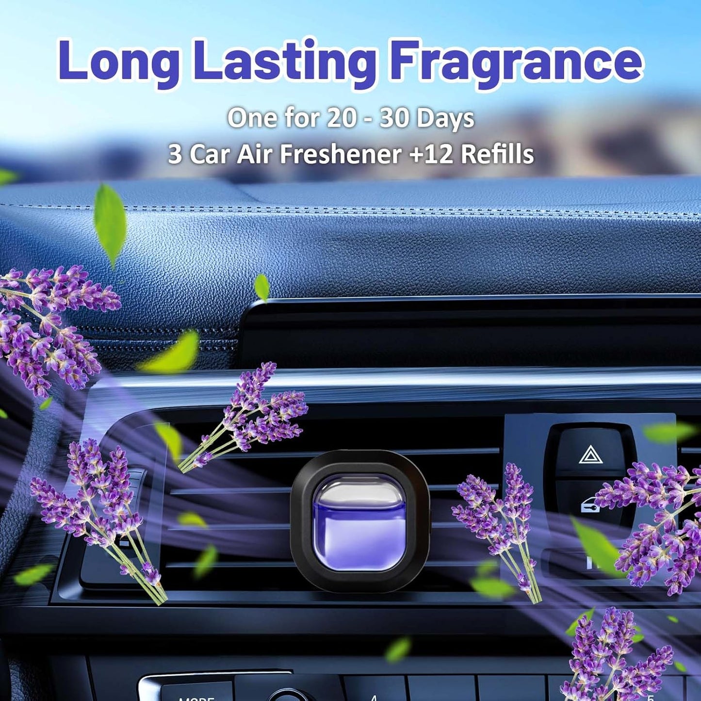 STRN Car Air Freshener, 12 Refills + 3 Square Vent Clips, 5 New Car & 5 Sea Breeze & 5 Lavender Scents, Long Lasting Air Fresheners Car Accessories Fragrance, Each Up to 20-30 Days