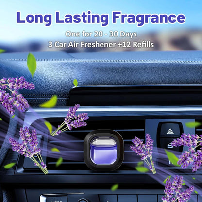 STRN Car Air Freshener, 12 Refills + 3 Square Vent Clips, 5 New Car & 5 Sea Breeze & 5 Lavender Scents, Long Lasting Air Fresheners Car Accessories Fragrance, Each Up to 20-30 Days
