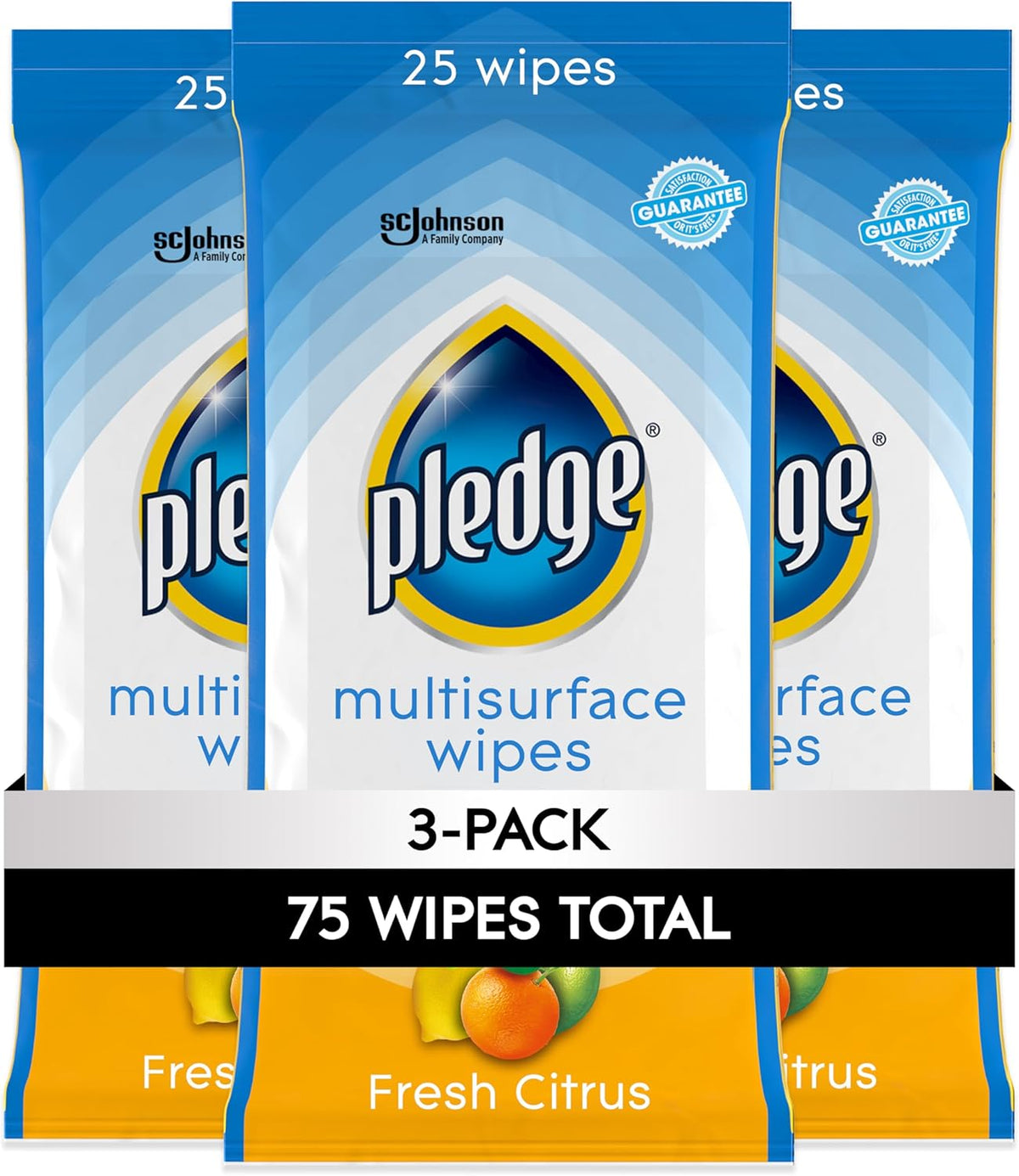 Pledge Multisurface Cleaning Wipes, pH Balanced, Fresh Citrus, 25 Count