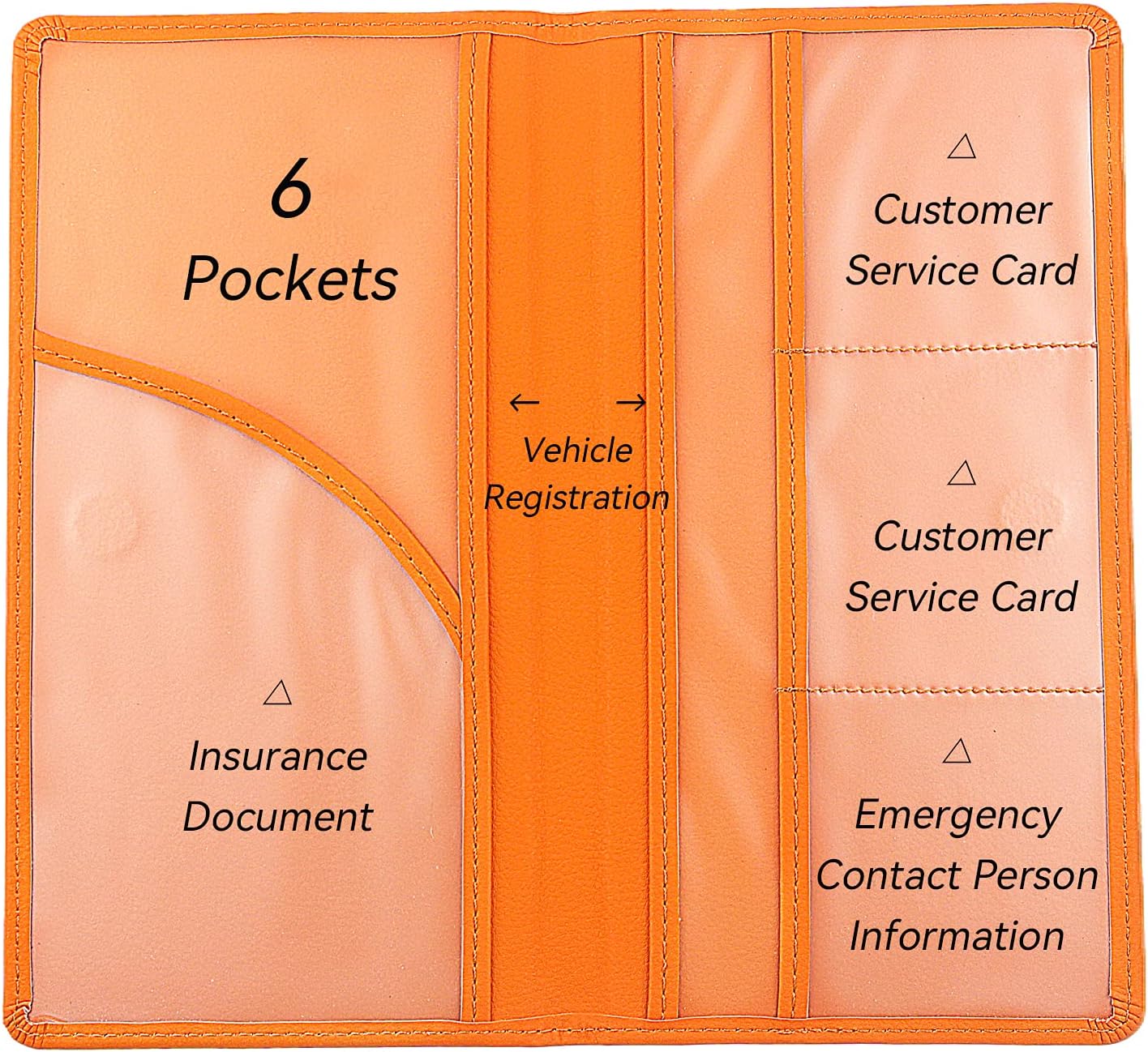 Car Registration and Insurance Holder, Premium Pu Leather Vehicle Glove Box Organizer - for Driver License, Cards & Essential Documents (L-Orange)