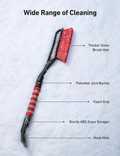 AstroAI 2 Pack 27" Snow Brush and Ice Scrapers for Car Windshield, Detachable Snow Scrapers with Ergonomic Foam Grip for Cars, Trucks, SUVs (Heavy Duty ABS, PVC Brush, Orange)