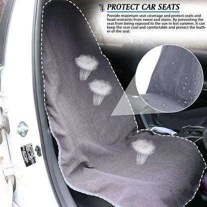 Waterproof Sweating Car Seat Cover for Post Gym Workout, Running, Swimming, Beach and Hiking, Universal Fit Non-Slip Towel Bucket Seat Protector for Cars SUV Trucks, Machine Washable (Grey)