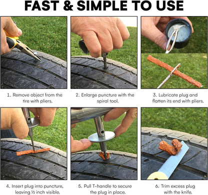 Boulder Tools Tire Repair Kit - Professional Heavy Duty Tire Plug Kit, Tubeless Tire Repair Kit for Flat Tire & Puncture Repair on Cars, Trucks, SUVs, ATVs, UTVs, RVs & Motorcycles