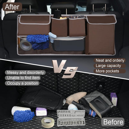 UYYE Trunk Hanging Organizer, Backseat Bag, Car Interior Accessories with 4 Pockets & 2 Mesh Pouches for Groceries, Will Provide More Storage Trunk Space for SUV, Jeep, MPVs
