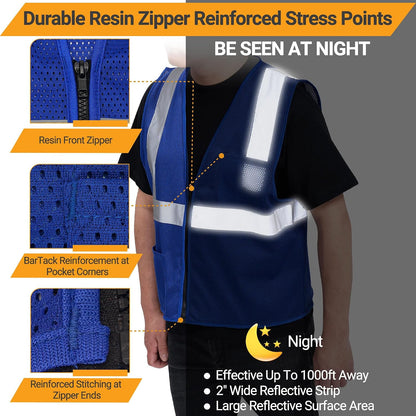 AYKRM 2 Pocket Mesh High Visibility Reflective Safety Vest for men & Women ANSI/ISEA 107 Standards