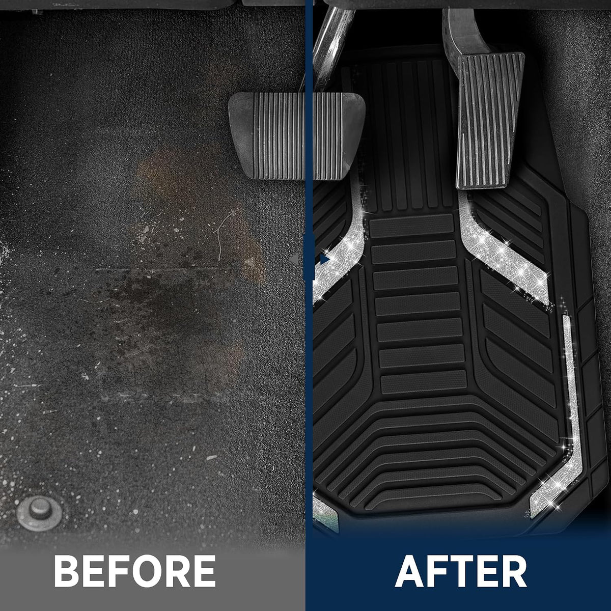 PIC AUTO Heavy Duty Rubber Floor Mats, Purple Aluminum Film Car Mats Set, Front and Rear Car Mats with Anti-Slip Backing, All Weather Protection, Trim-to-Fit for Automotive SUV, Sedan, Van