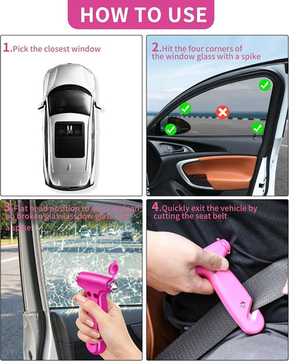 Car Glass Breaker and Seatbelt Cutter, Emergency Escape Tool, Pink | Built with ABS Handle and Carbon Steel Tip, Compact Design for Car Doors, Seats and Glove Box, Practical Gift for Driver