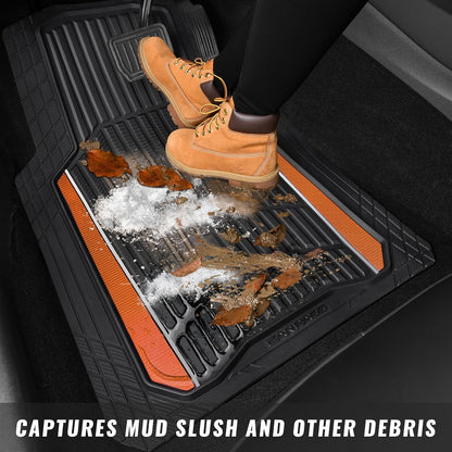 CAR PASS Heavy Duty Rubber Car Floor Mats, Deep Waterproof Car Floor Mats All Weather, Aluminum Film Floor Mats for Cars Non-Slip Universal Trim to Fit for SUVs Trucks Sedans Vans, Black Grey Metallic