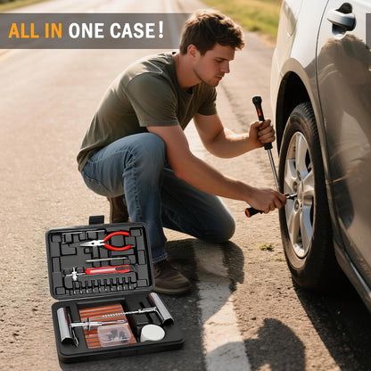 ORCISH Heavy Duty Tire Plug Kit - 70pcs All-in-One Universal Tire Repair Kit for Tubeless Flats, Emergency Tire Patch Kit for Car, Truck, SUV, ATV, Motorcycle, Trailer & RV