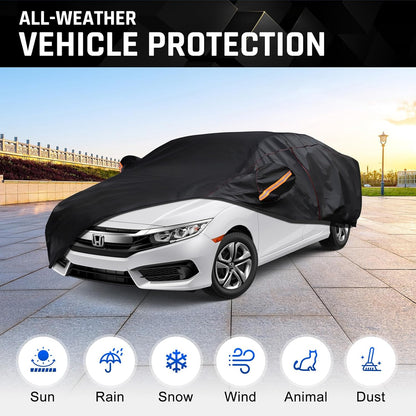 6 Layer Heavy Duty Car Cover Waterproof All Weather Protection with Cotton Liner, Full Exterior Outdoor Cover for Sun Rain Snow UV Protection, Fits Sedan 186-193 inchs