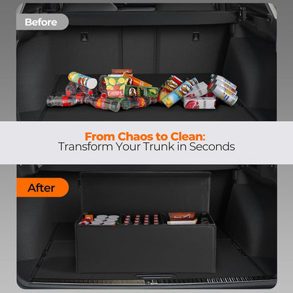 Fyzeoty Car Organizers for Trunk for Suv Sedan, Leather Storage Box,Magnetic Lid,Collapsible and Adjustable,16.5 inches