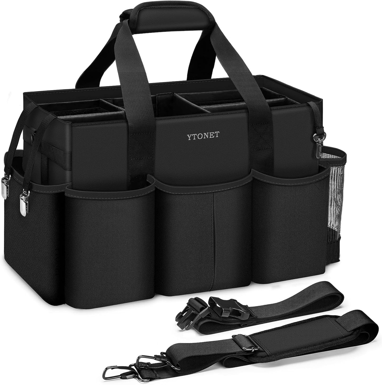 Ytonet Wearable Cleaning Caddy Organizer with Handle & Shoulder Straps, Large Cleaning Bag for Housekeepers, Kitchen Supplies Organizer with Dividers, Under Sink & Car Detailing Bag, Green