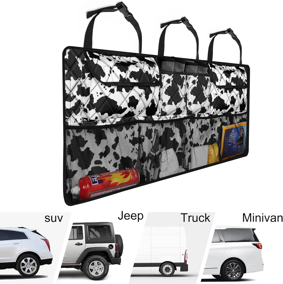 Femuar Car Trunk Organizer, Large Capacity Backseat Trunk Organizer (42"*18"), Collapsible Car Storage Bag with 8 Pockets, SUV/MPV/Truck - Black