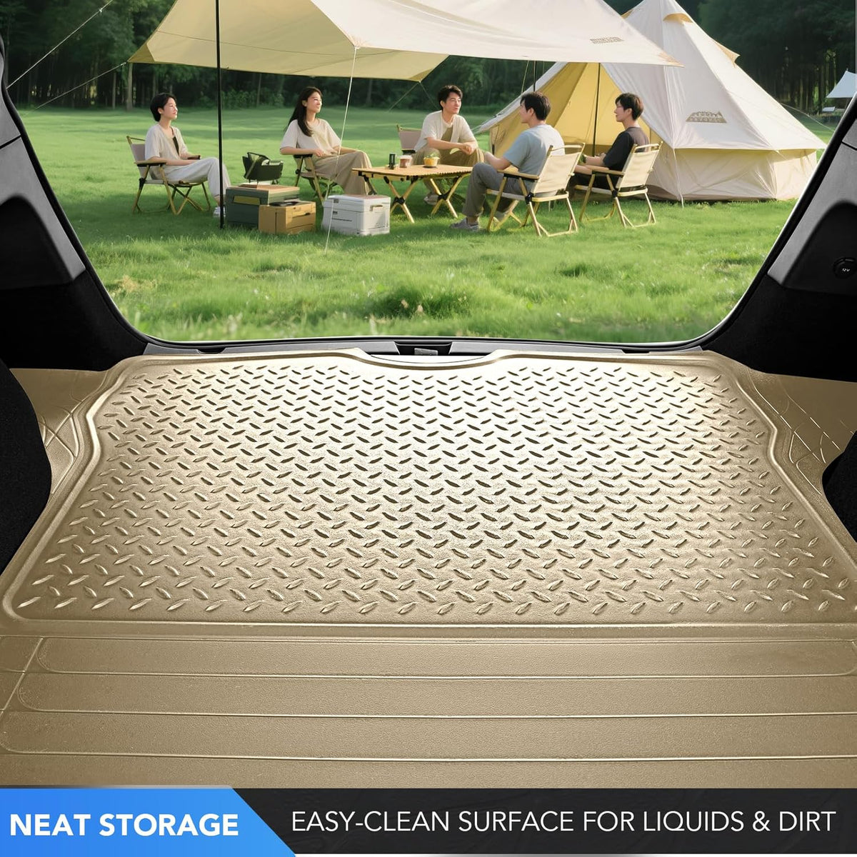 PIC AUTO Heavy Duty Cargo Liner, Trimmable All-Weather Rubber Trunk Mat for Cars, SUVs, Vans & Trucks, Anti-Slip Backing, Durable Protection, Large, Black