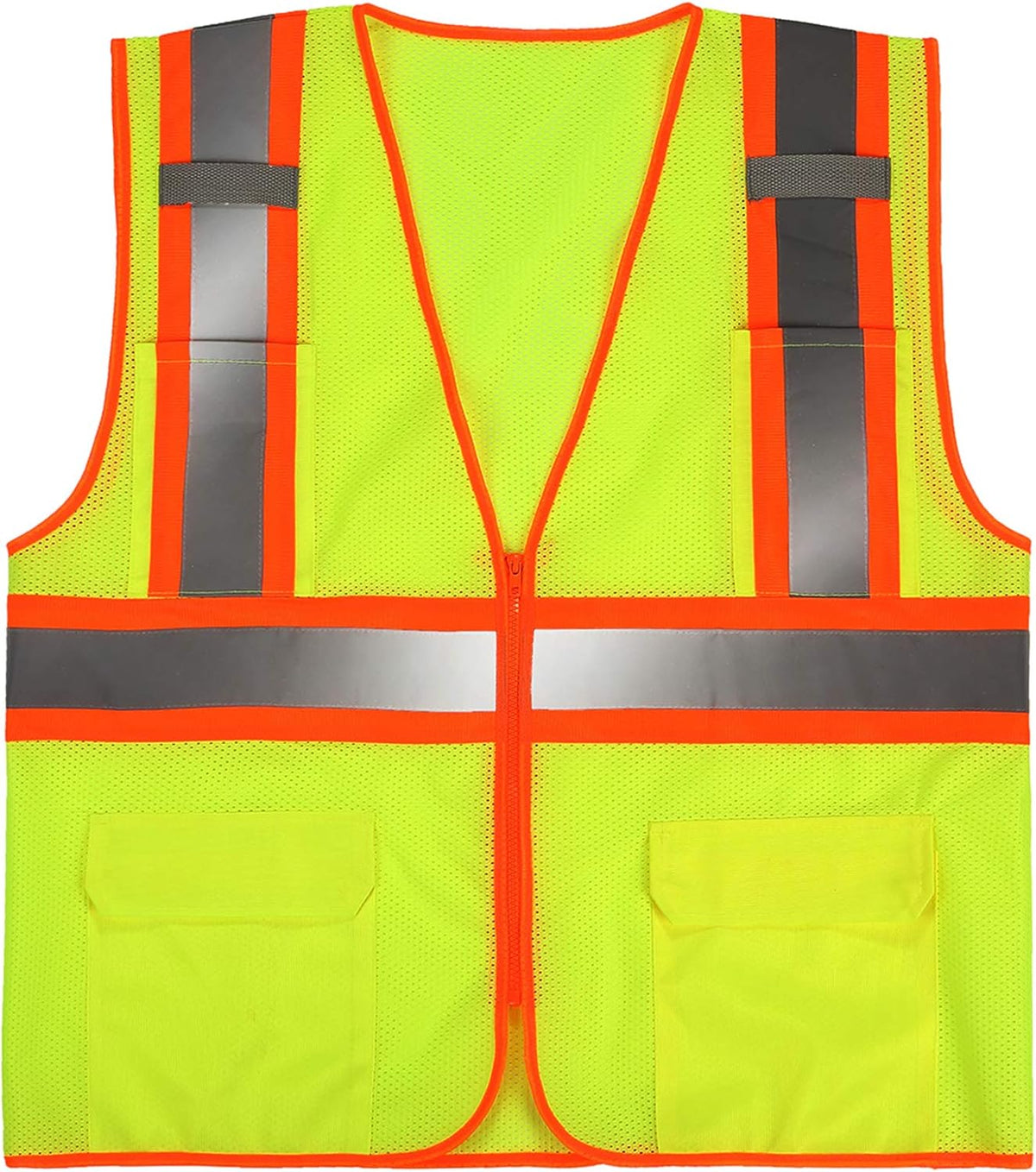 High Visibility Reflective Safety Vest with Zipper and Pockets Orange,M