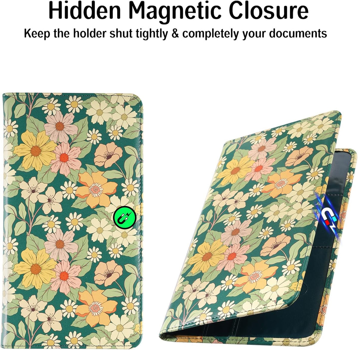 Car Registration and Insurance Holder, Insurance Card Holder, Car Registration Holder, Floral Themed Cover with Magnetic Shut