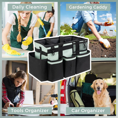 SCAVATA Wearable Cleaning Caddy Organizer with Handle & Shoulder Straps for Housekeepers, Under Sink & Car Cleaning Tool Organizer Bag with 4 Foldable Dividers (Green)