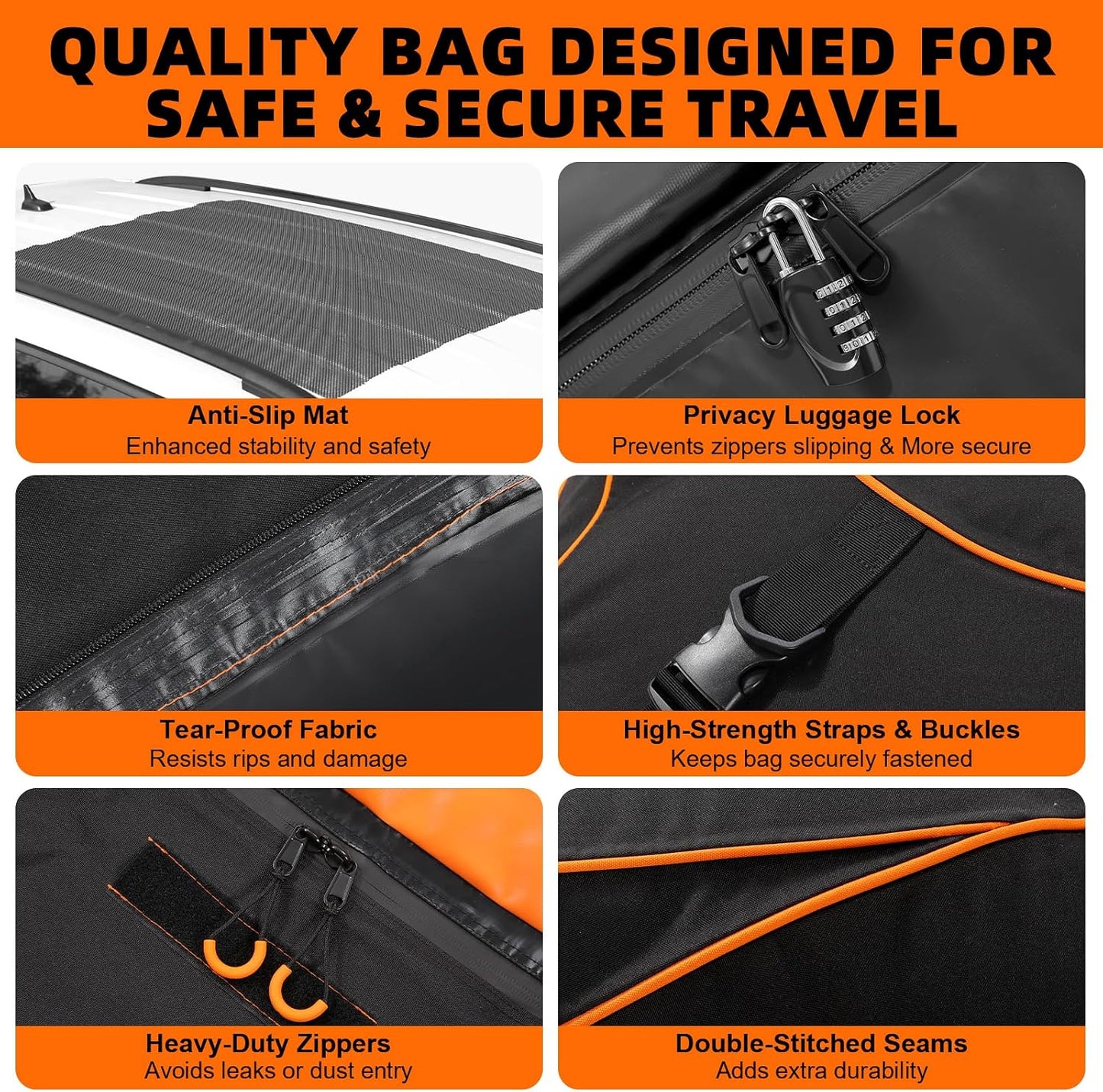 Sailnovo Aerodynamic Rooftop Cargo Carrier Bag, 15 Cubic Feet Waterproof Car Top Carrier for All Vehicles with/Without Racks, Holds Luggage for 2-4, Includes Anti-Slip Mat, Storage Bag, Luggage Lock