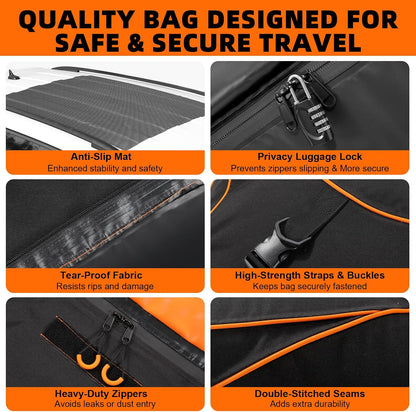 Sailnovo Aerodynamic Rooftop Cargo Carrier Bag, 15 Cubic Feet Waterproof Car Top Carrier for All Vehicles with/Without Racks, Holds Luggage for 2-4, Includes Anti-Slip Mat, Storage Bag, Luggage Lock