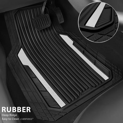 CAR PASS Heavy Duty Rubber Car Mats Metallic, Aluminum Film All Weather Floor Mats Waterproof Universal Trim to Fit Automotive SUV Sedan Van 4 Piece Anodized Deep Dish Two-Tone Sporty Black Red Chrome
