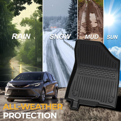 Floor Mats for Toyota Sienna 2021-2026, All Weather Floor Mats Lower Trunk Cargo Liner Accessories, Full Coverage Set (Fit 8-Seat with Spare Tire)